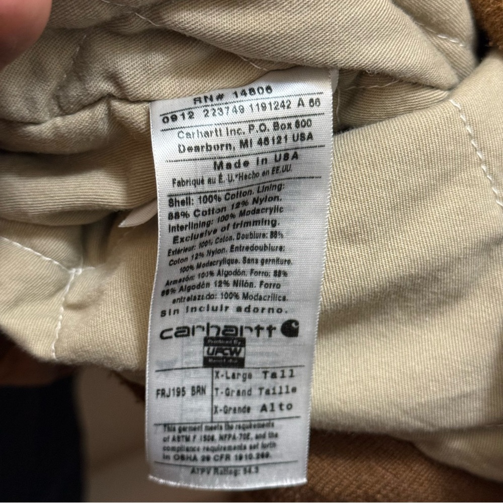 Carhartt Men's FRJ195 BRN FR Sante Fe Style Bomber Jacket Size XLT made in USA - Picture 6 of 6
